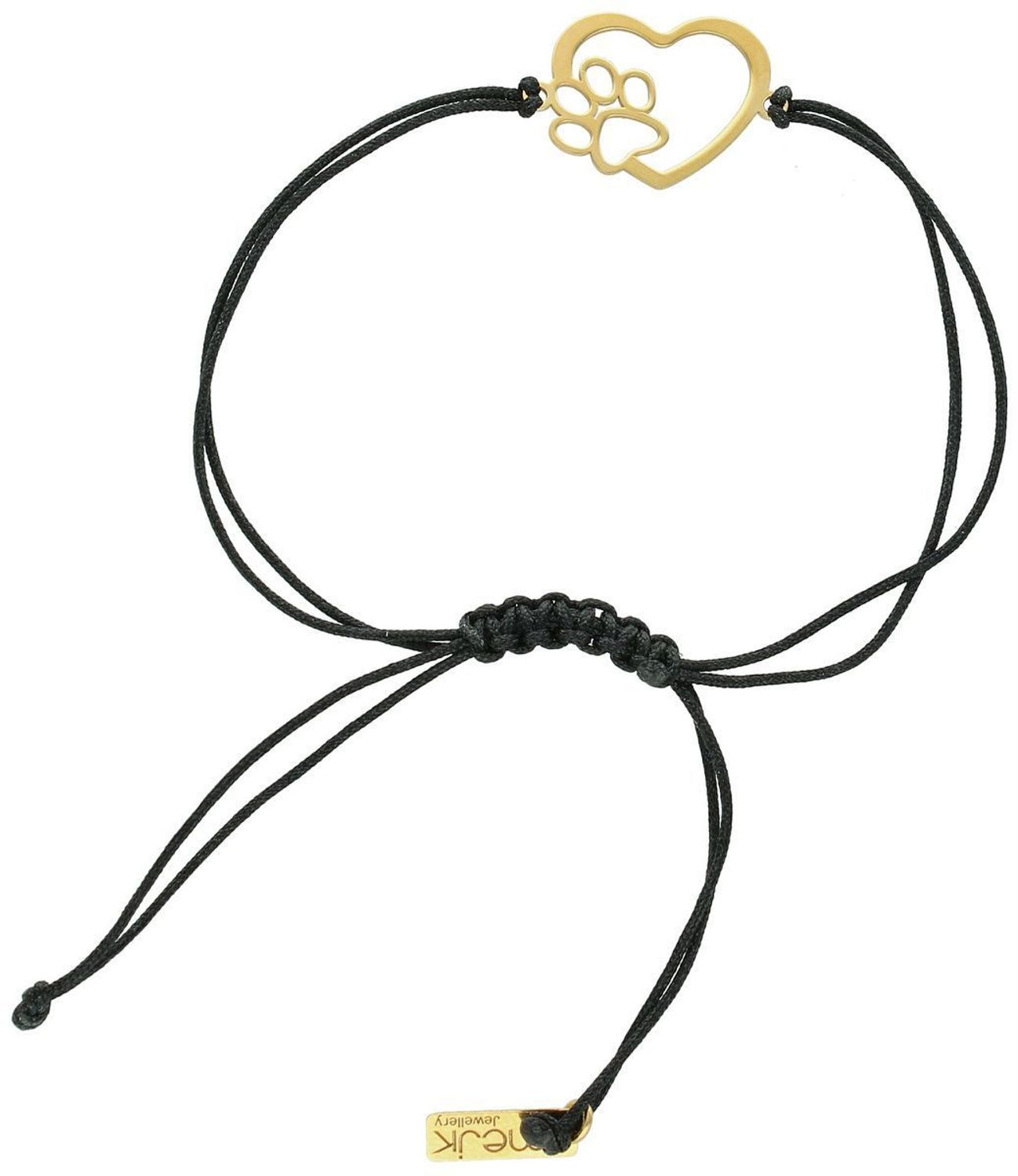 Bransoletka damska srebrna pozłacana 925 z zawieszką serce z łapką psa. Czarny sznurek, waga 0,83 g, wymiary 1,7 x 1,5 cm. Ściągane zapięcie. Idealna na prezent.1.jpg